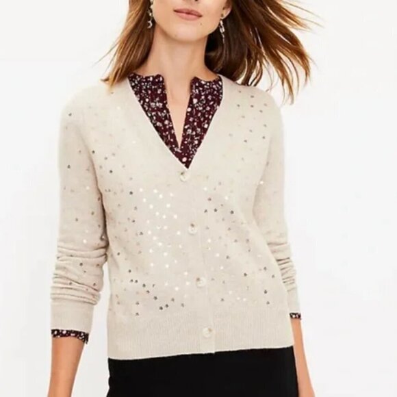 LOFT Sweaters - LOFT - Soft beige sequin star cardigan